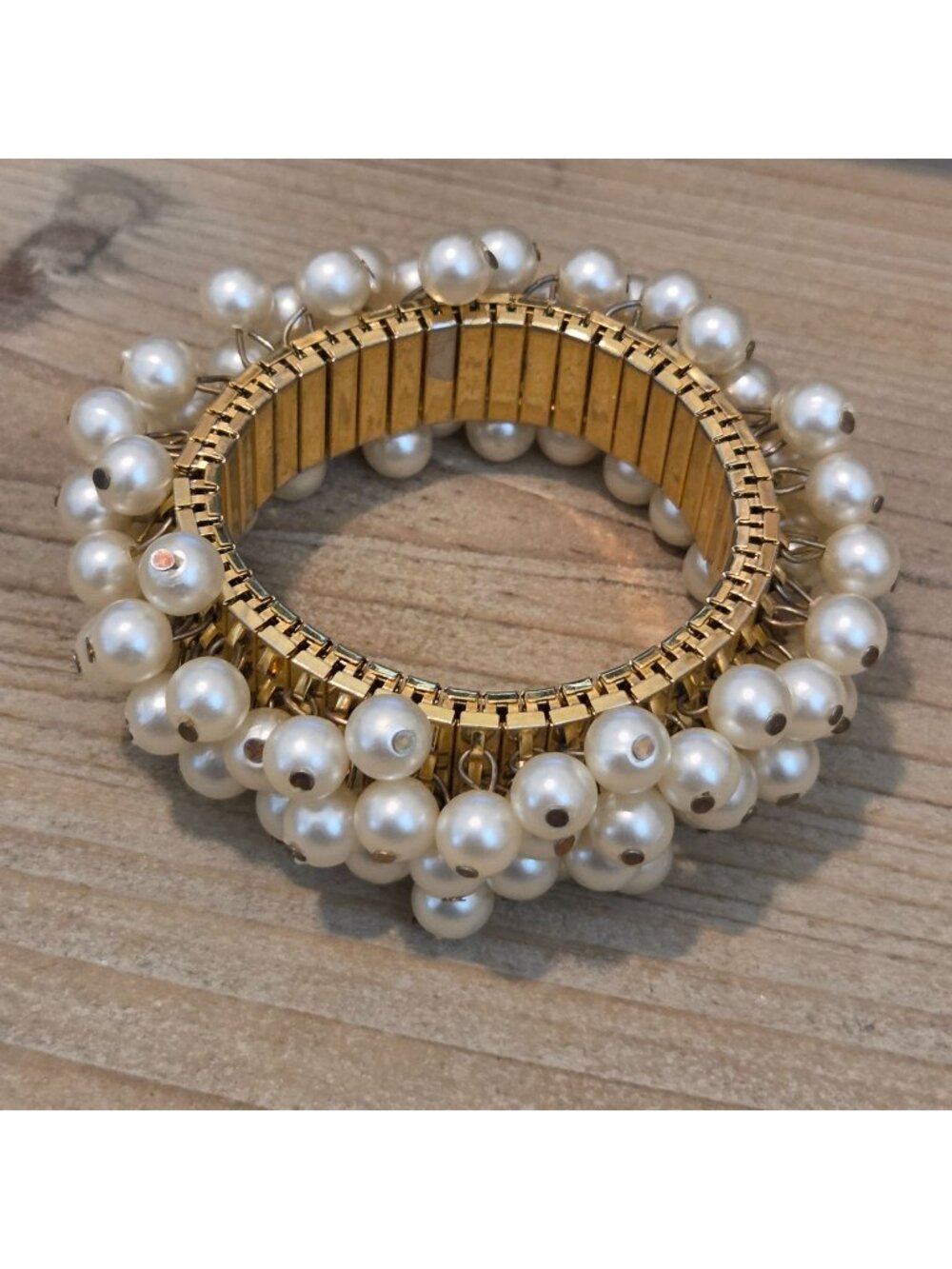 Vintage 60s Faux Pearls Cha Cha Beaded Expansion Bracelet